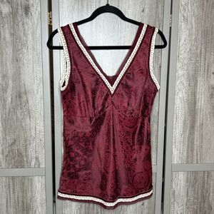 Vintage Express Top Size M Silk Sleeveless Whimsy Burgundy Color